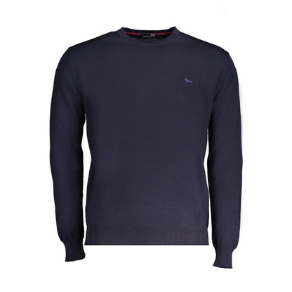 Harmont & Blaine Blue Wool Sweater, long-sleeved crew neck with embroidered logo, perfect for stylish comfort.