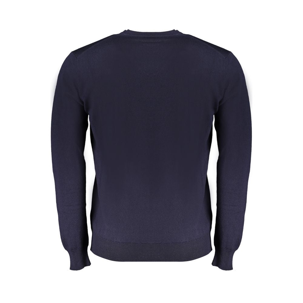 Harmont & Blaine Blue Wool Sweater, long sleeved, crew neck, jersey fabric with embroidery and logo, back view