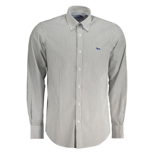 Harmont & Blaine White Cotton Shirt, long sleeve striped, regular fit, button down collar, 1 button cuffs, organic cotton.