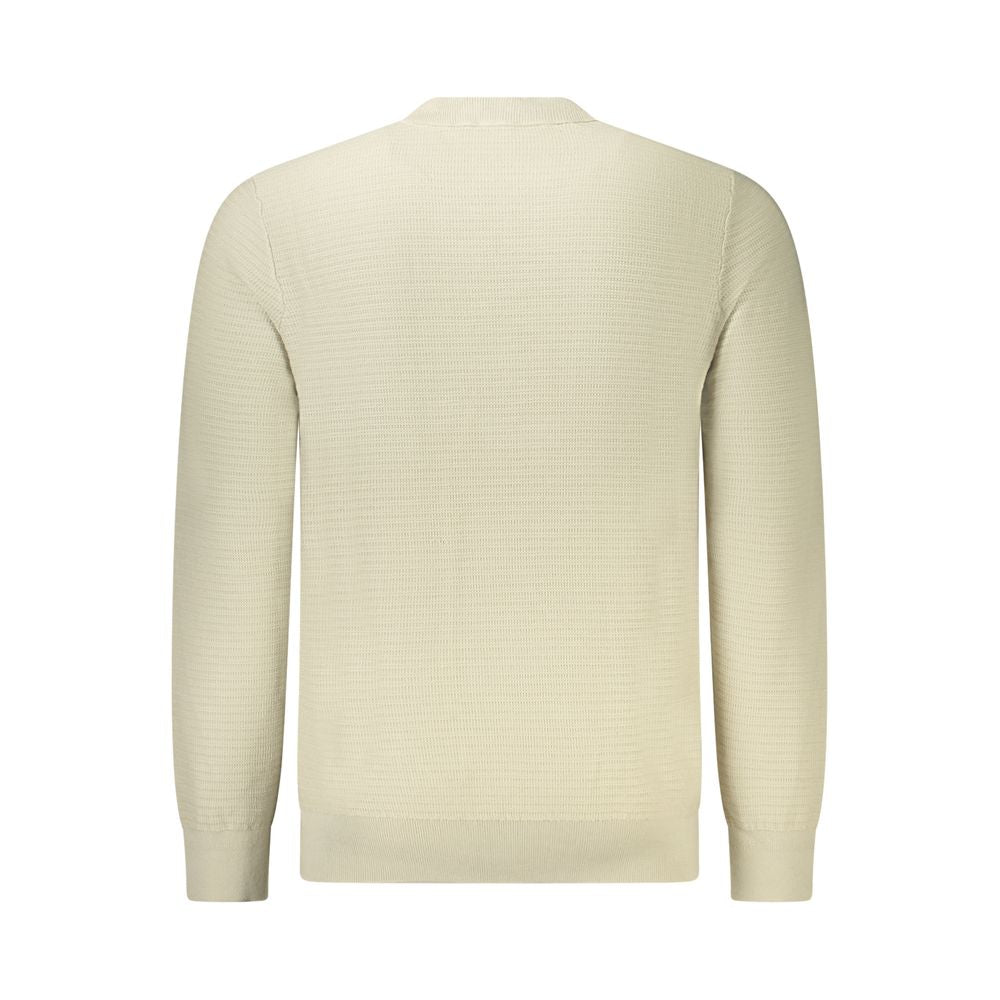 Back view of Hugo Boss Beige Cotton Men Sweater showcasing luxury cashmere blend and subtle logo on crew neck.