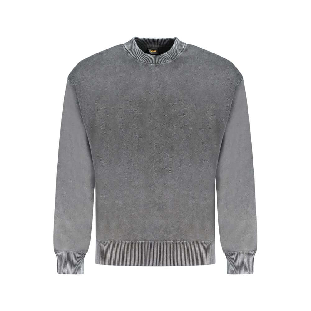 Hugo Boss Black Cotton Sweater with long sleeves, crew neck, and logo, made from regenerative cotton for stylish comfort.