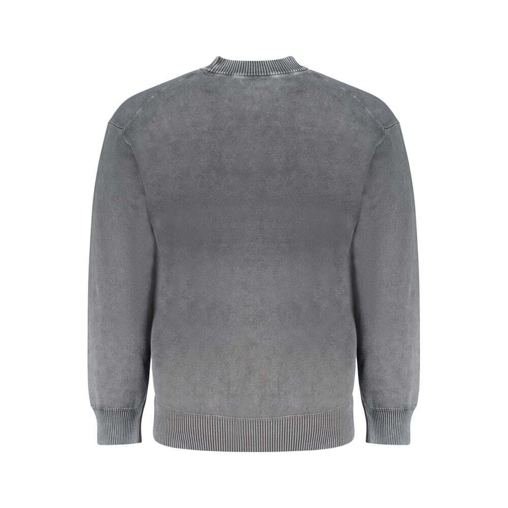 Rear view of Hugo Boss Black Cotton Sweater in regenerative cotton, featuring long sleeves and a crew neck with logo detailing.
