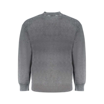 Rear view of Hugo Boss Black Cotton Sweater in regenerative cotton, featuring long sleeves and a crew neck with logo detailing.