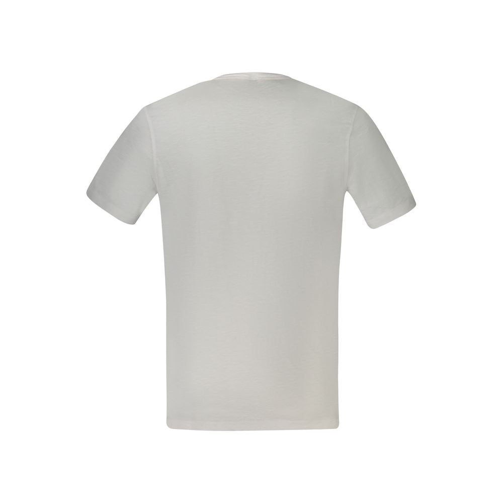 Hugo Boss White Cotton T-Shirt, short sleeve crew neck with logo print, back view.