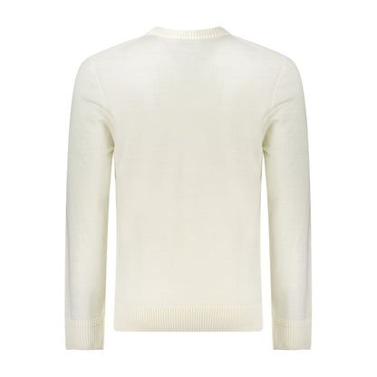 Back view of Hugo Boss White Wool Men Sweater showcasing minimalist design and luxury knitwear craftsmanship.