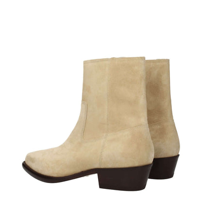 Isabel Marant Beige Leather Ankle Boots with zip closure and mid heels, featuring a pointy toe design and leather soles.