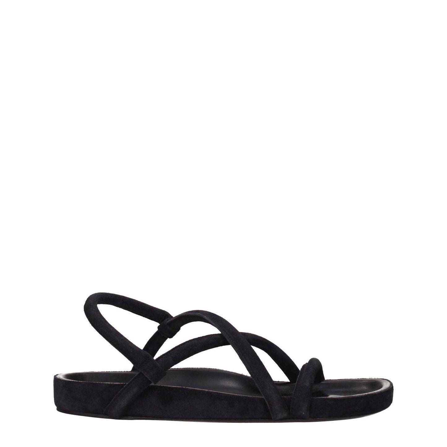 Isabel Marant Black Leather Flat Sandals with open toe and suede design, featuring aged and vintage effects, casual style.