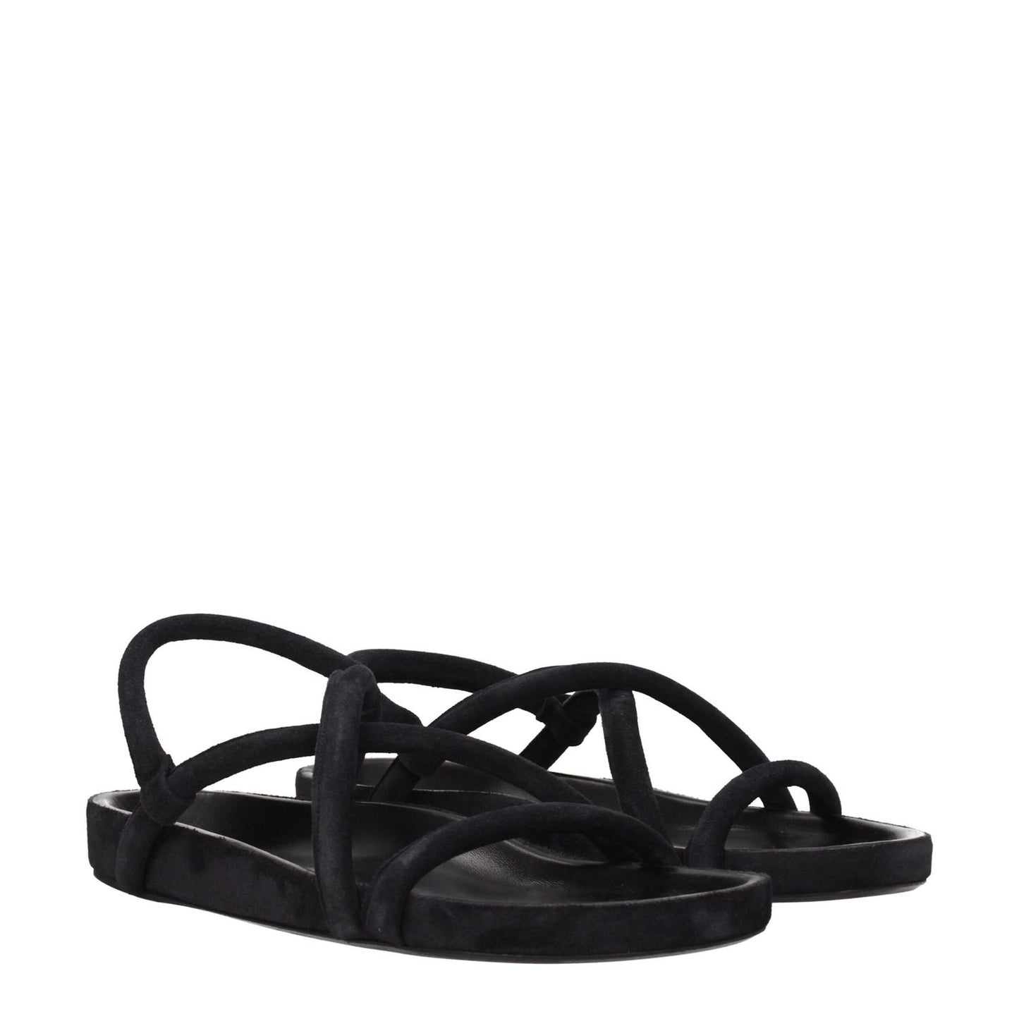 Isabel Marant Black Leather Flat Sandals with open toe and vintage effect, casual suede design, low heel, MPN SD0004HAA1B08N01BK