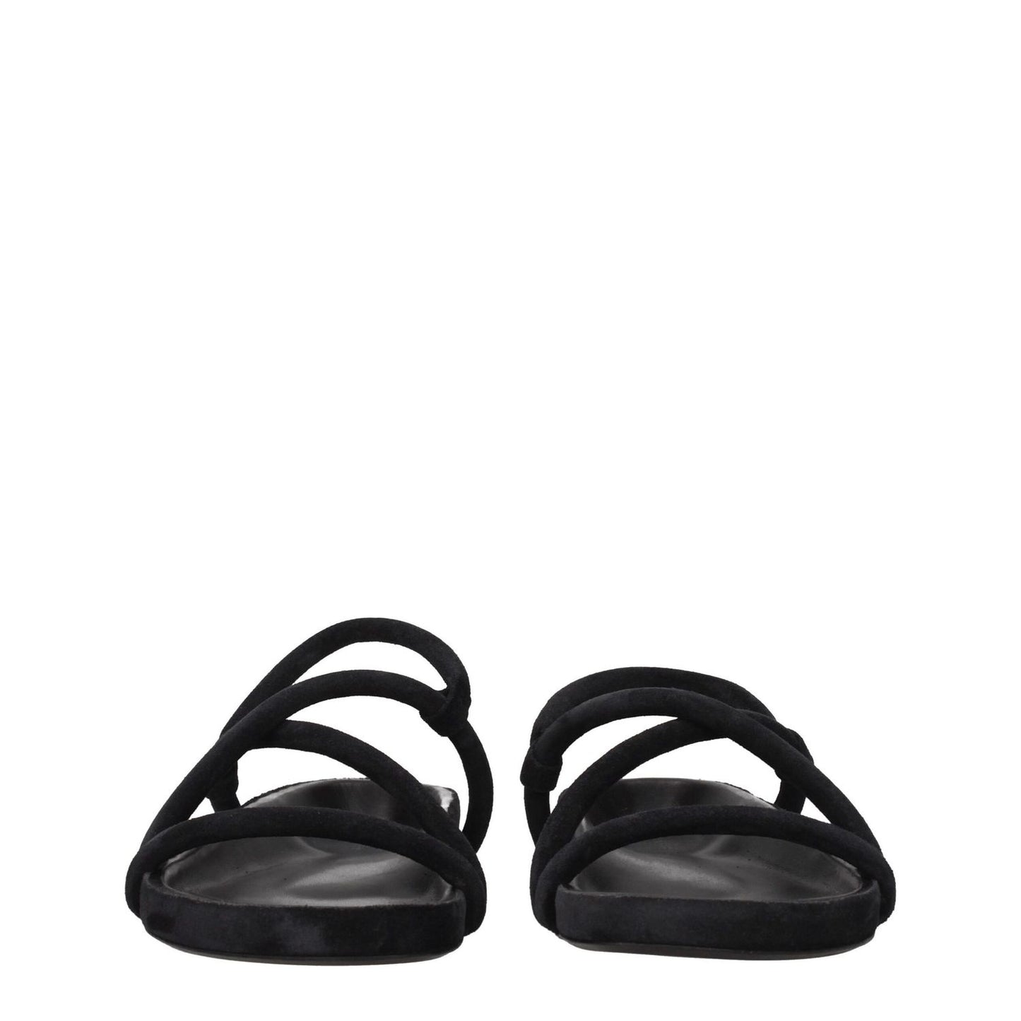 Isabel Marant Black Leather Flat Sandals with open toe, suede straps, and low heel showcasing casual vintage style.