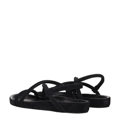Isabel Marant Black Leather Flat Sandals with suede straps, open toe, and low flat heel, styled for casual occasions, MPN SD0004HAA1B08N01BK.