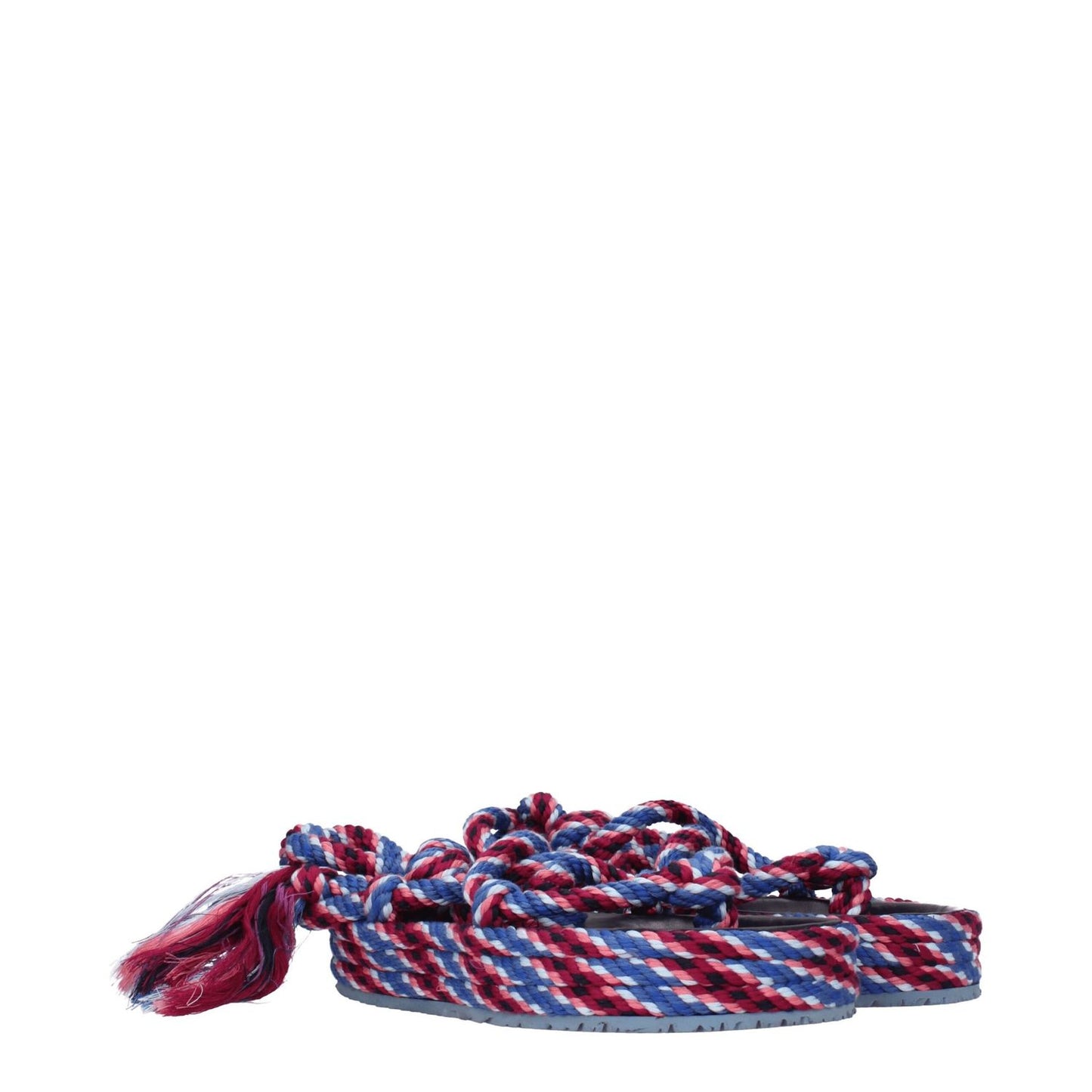 Isabel Marant Blue Fabric Flat Sandals with rubber sole, open toe, mid heels, self tie closure, and pink accents. Casual design, MPN SD0030FAA1B63SBUPK.