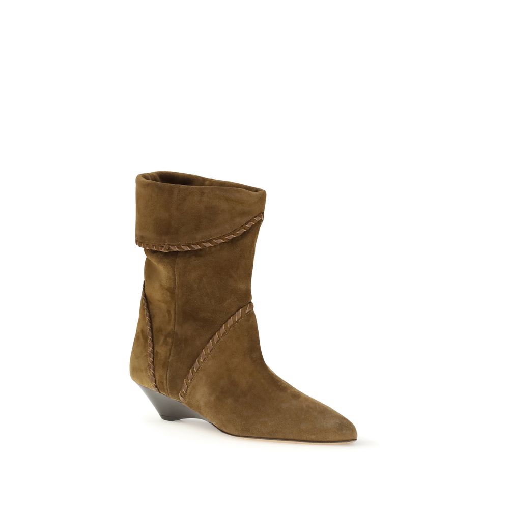 Isabel Marant Brown Calf Leather Bos Taurus Flat Boots with suede cuffed upper and woven leather trim