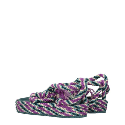 Isabel Marant Multicolor Fabric Flat Sandals with open toe, mid heels, and self tie closure, featuring colorful fabric and rubber sole.