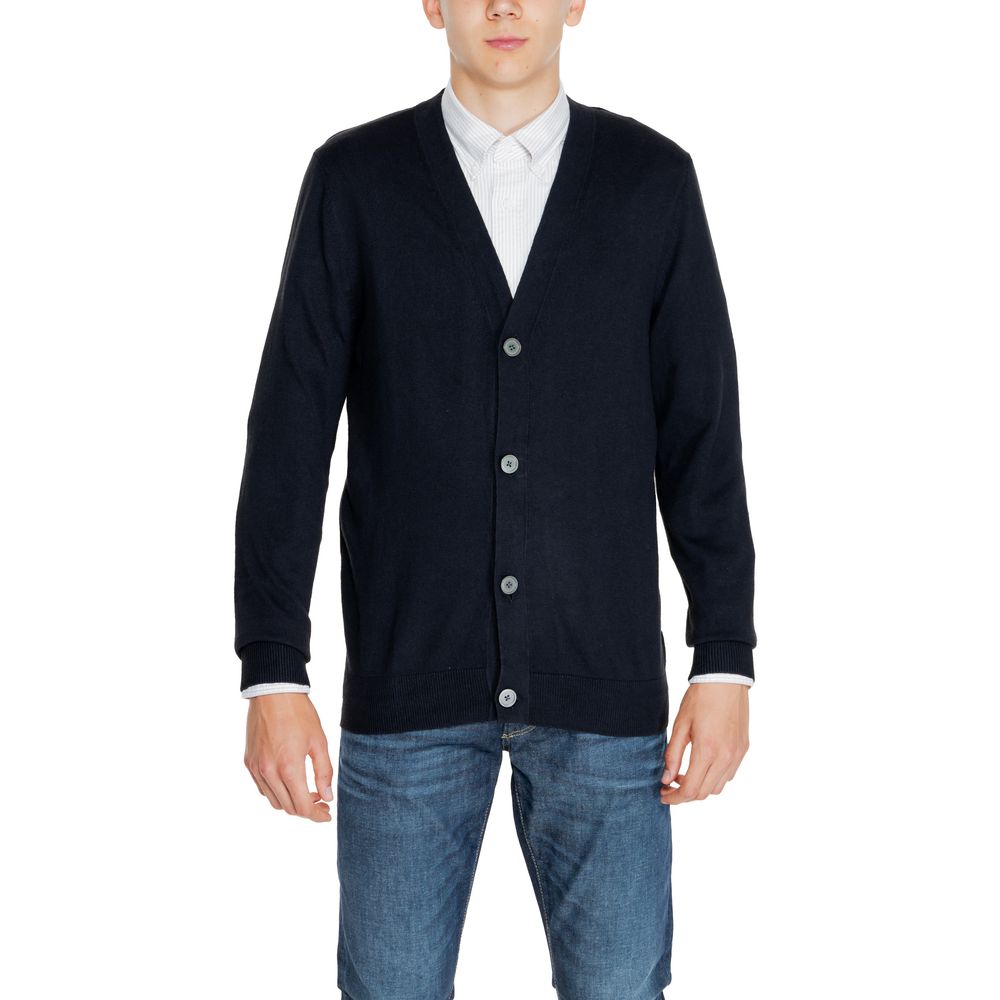 Jack Jones Black Cotton Cardigan for men with button-down front and V-neckline, perfect for casual or smart outfits, model 12257492.