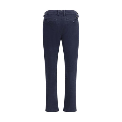 Back view of Jacob Cohen Blue Cotton Casual Pants showcasing slim fit and welt pockets.