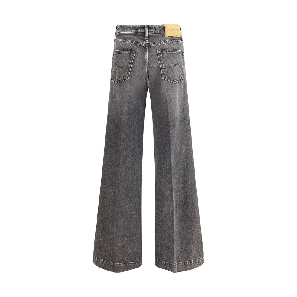 Back view of Jacob Cohen Gray Cotton Relaxed Fit Jeans, featuring a wide leg design with classic five-pocket style, ideal for casual wear.