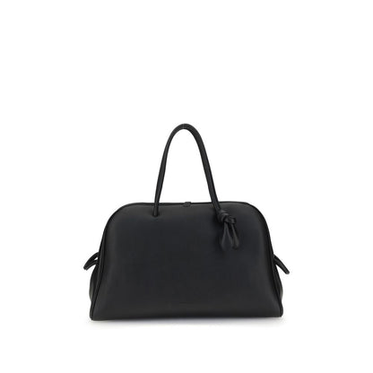 Jacquemus Black Calf Leather Bos Taurus Handbag with bow detail, showcasing structured design and modern elegance.