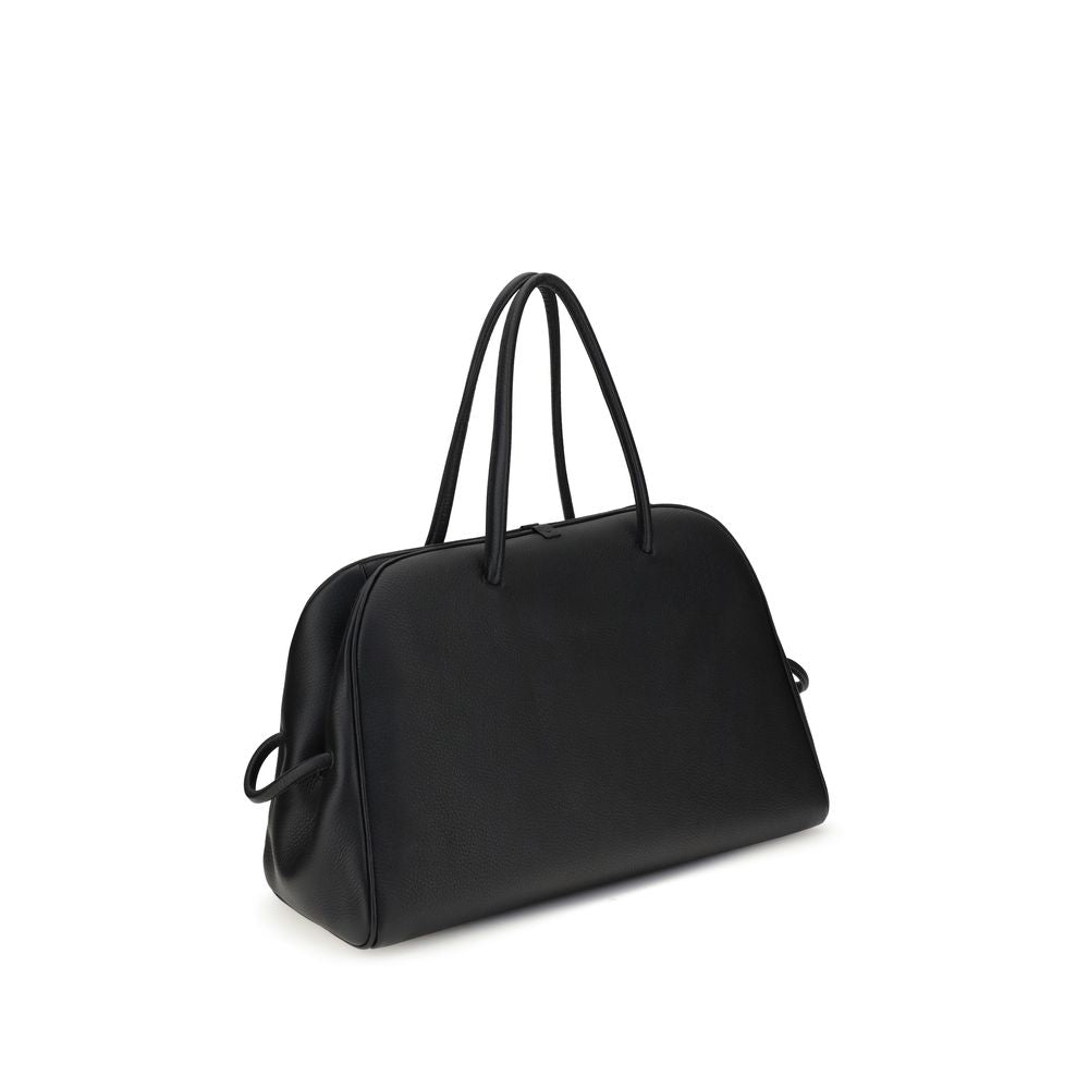 Jacquemus Black Calf Leather Bos Taurus Handbag with structured design and bow detail.