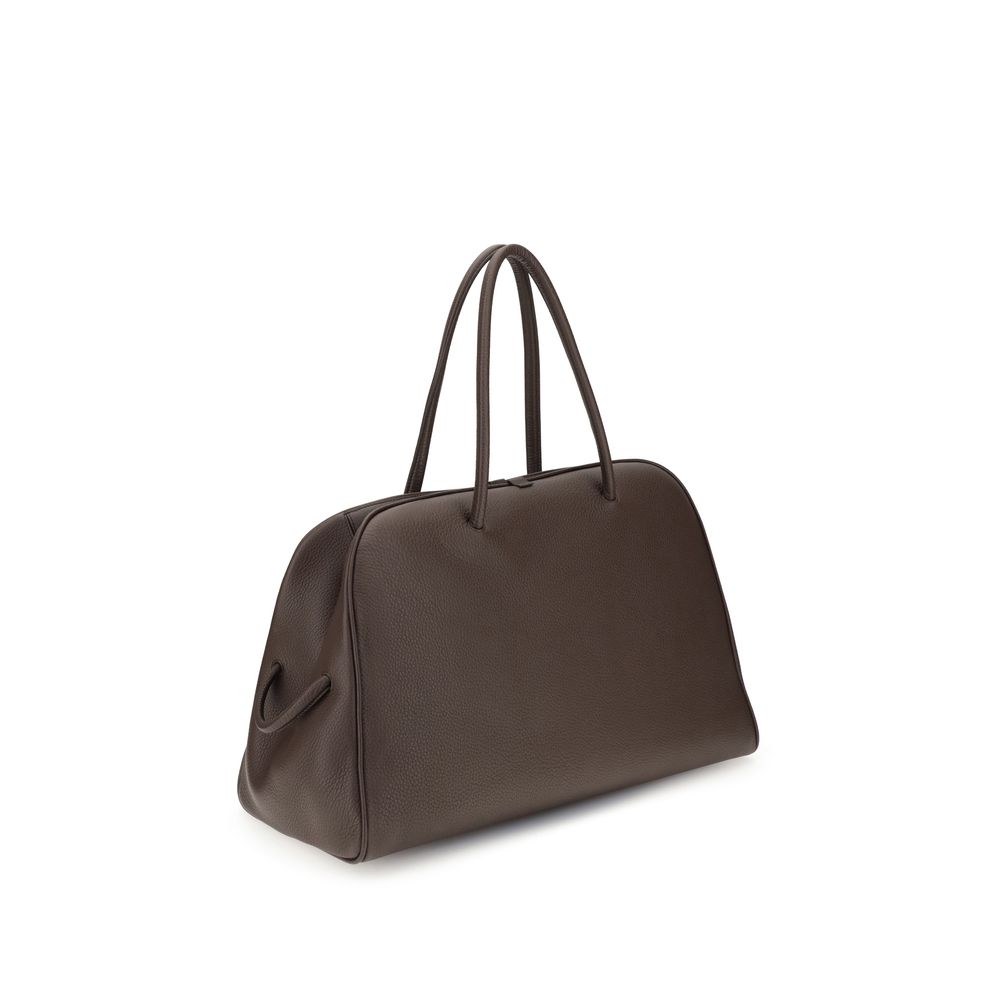 Jacquemus Brown Calf Leather Bos Taurus Handbag featuring elegant structured design with bow detail, perfect for travel.