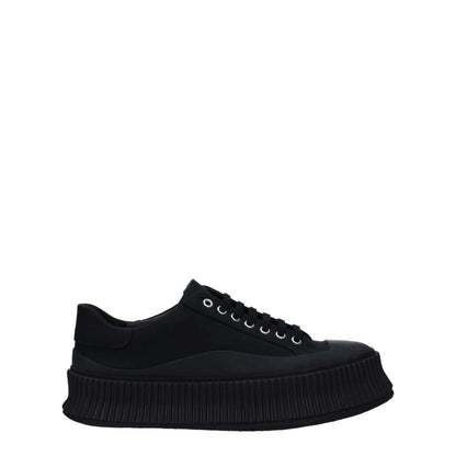 Jil Sander Black Fabric Platform Sneakers with rubber sole and round toe, mid heels, lace-up closure; style: casual.