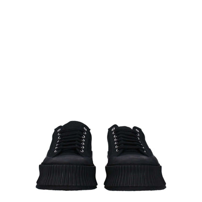 Jil Sander Black Fabric Platform Sneakers with round toe and lace-up closure, featuring rubber sole and 4 cm external plateau.