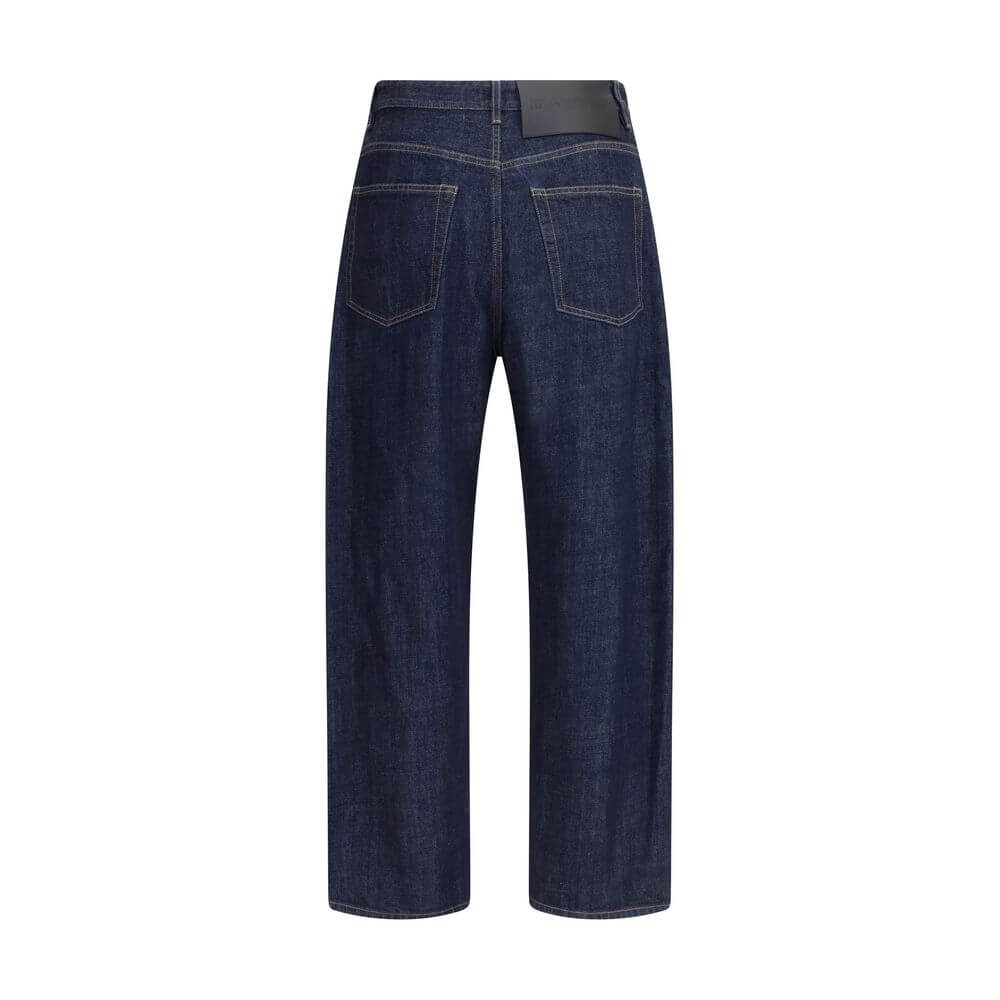 Jil Sander Blue Cotton Straight-Leg Jeans back view showing logo label and five-pocket design.
