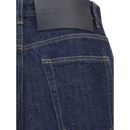 Jil Sander Blue Cotton Straight-Leg Jeans with logo label, back pocket detail