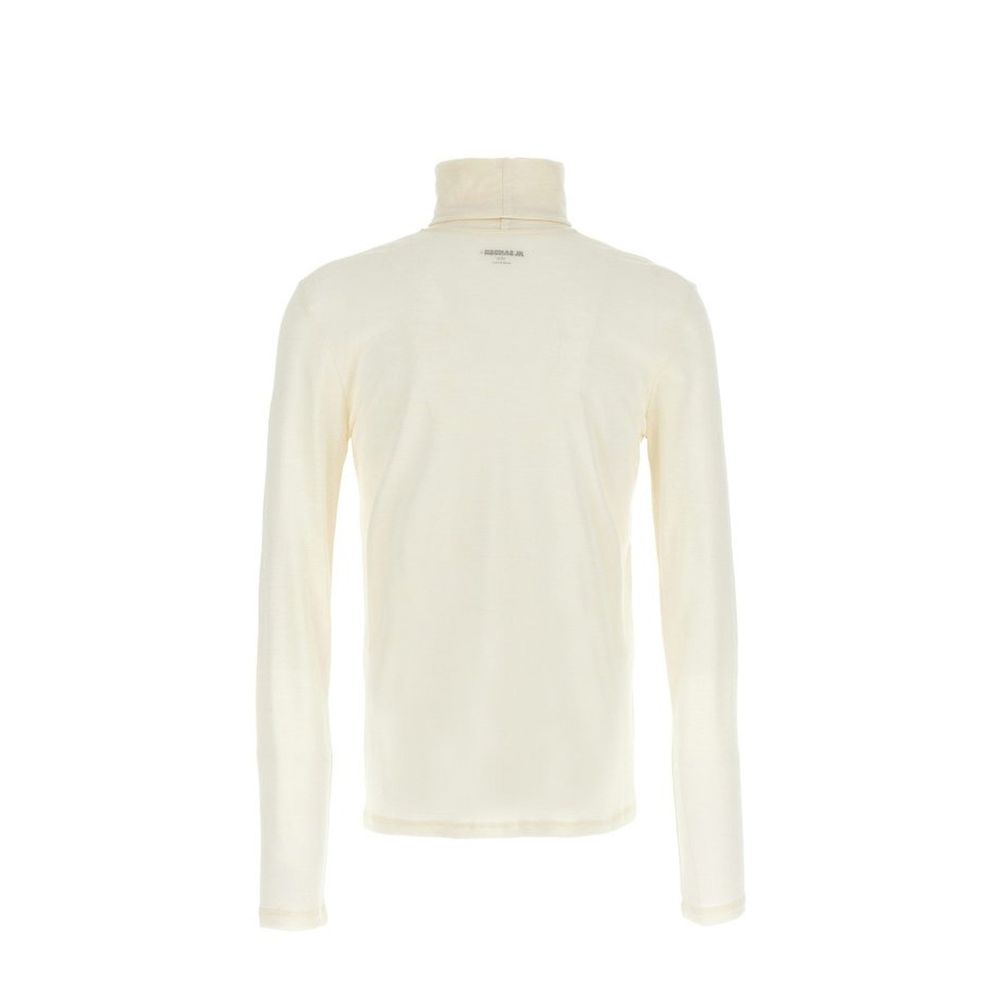 Back view of Jil Sander White Polyester Turtleneck with high neck and logo, long sleeves, size L/Regular fit.