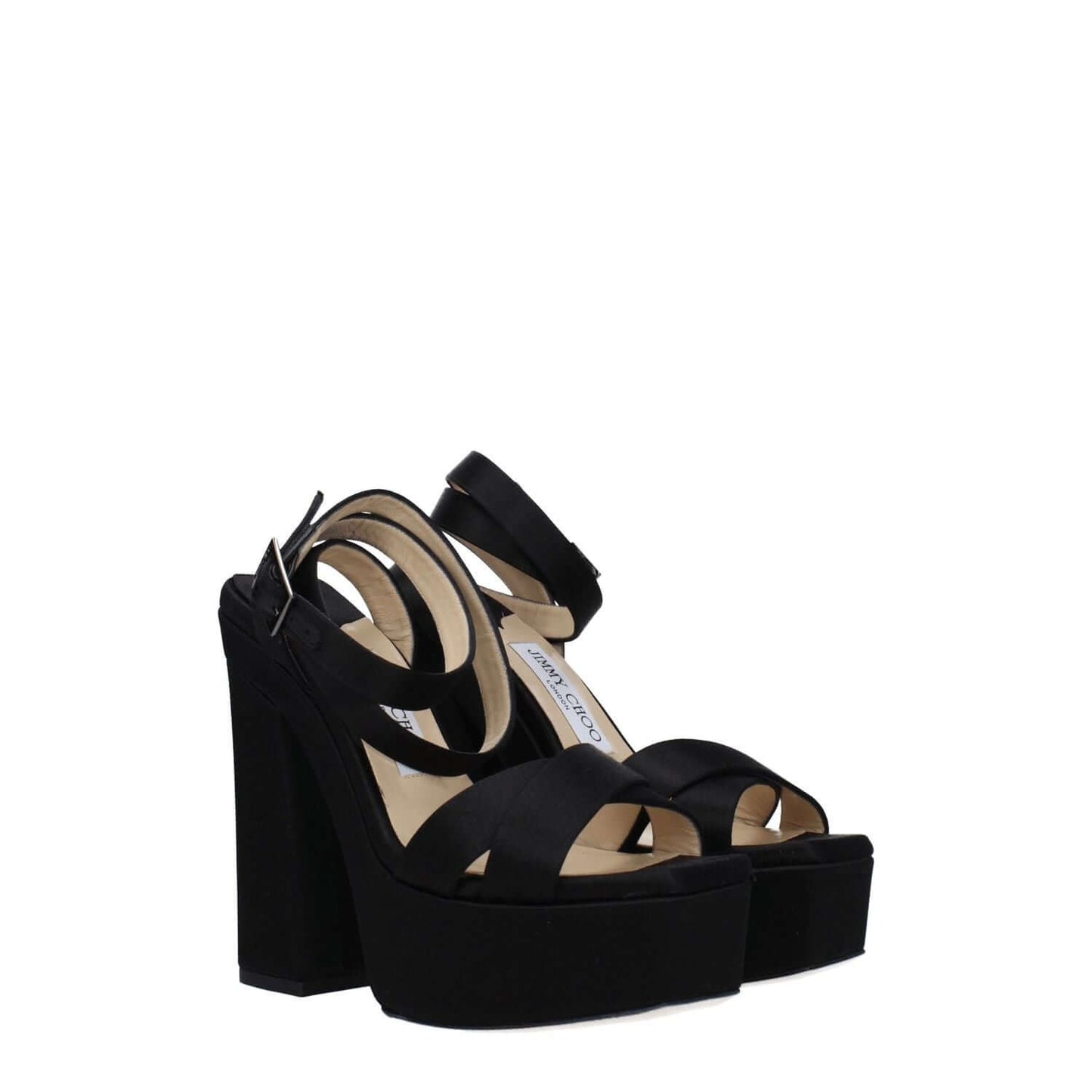 Jimmy Choo Black Satin Platform Sandals