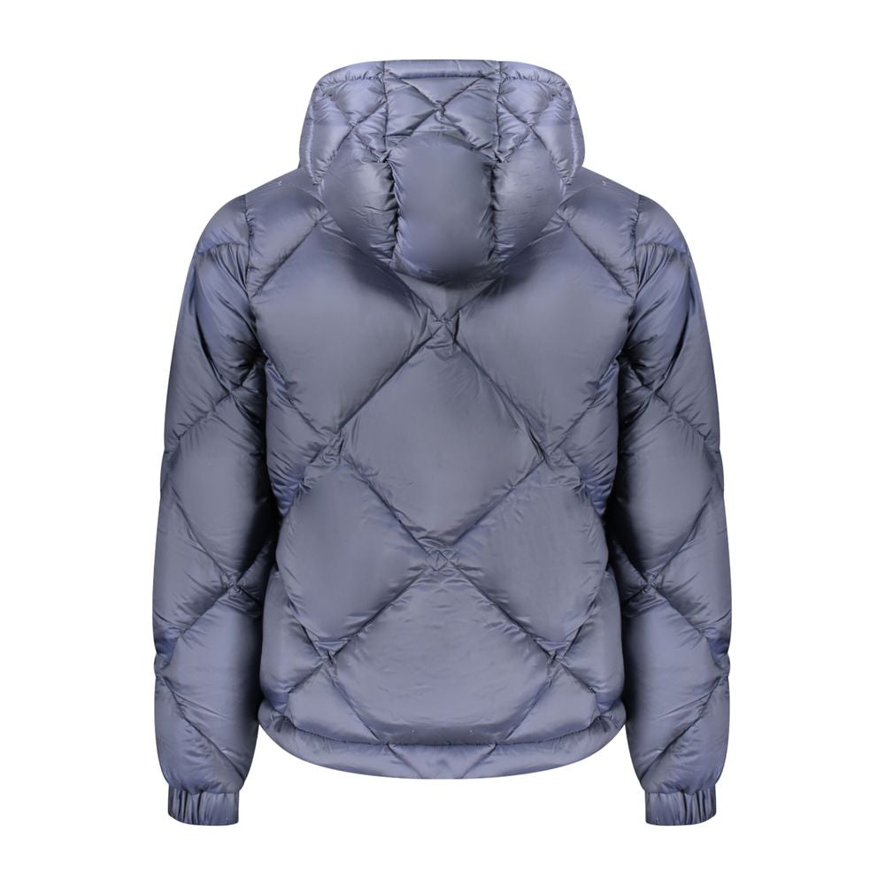 Back view of K-WAY Blue Polyester Men Jacket with hood and quilted design.