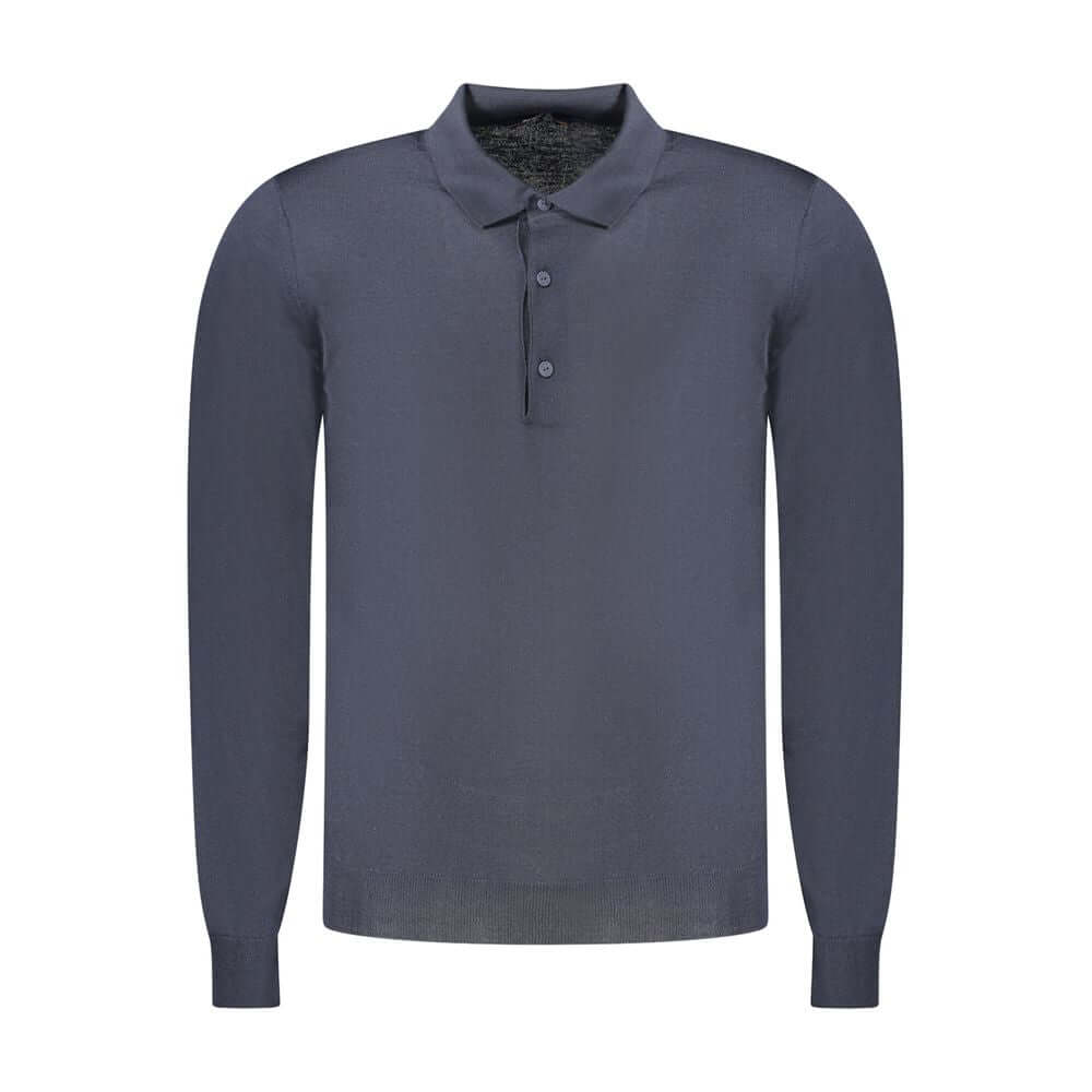 K-WAY Blue Wool Sweater, long sleeved with 3 buttons and logo, perfect for stylish comfort and warmth.