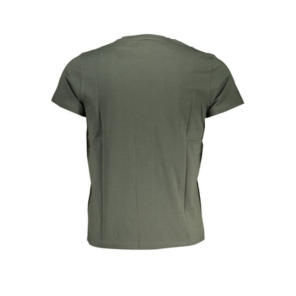 Back view of K-WAY Green Cotton T-Shirt, short sleeved crew neck with logo and print design