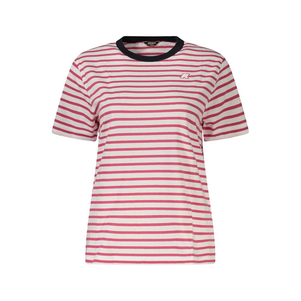 K-WAY Pink Cotton Women T-Shirt with stripes and crew neck, featuring signature logo, perfect for casual yet trendy looks.