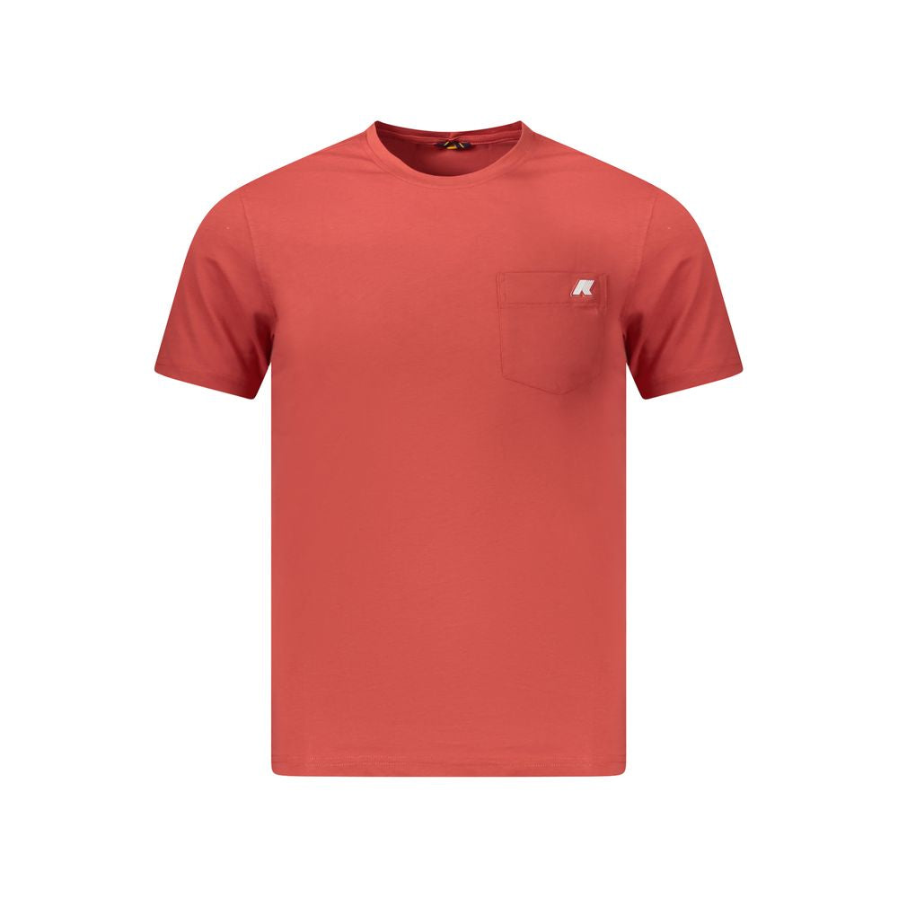 K-WAY Red Cotton Men T-Shirt with crew neck and logoed pocket, stylish and comfortable fashion essential.