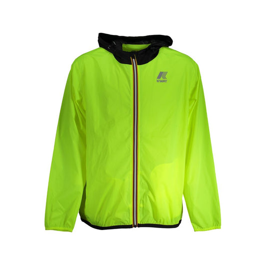 K-WAY Yellow Polyamide Men Jacket with hood and iconic logo, waterproof and stylish outerwear for men.