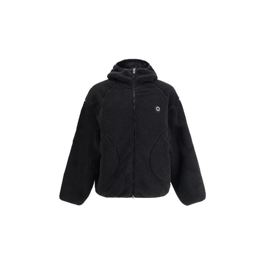 Kenzo Black Polyester Full-Length Jacket with hood and Boke Flower logo, featuring front double-slider zipper and practical welt pockets.