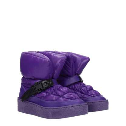 Khrisjoy Purple Polyester Ankle Boots with back logo, suede and rubber sole, mid heels, round toe, clip closure; casual style footwear