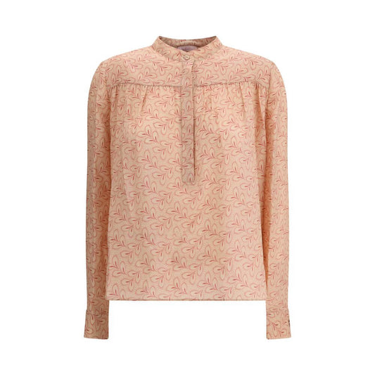 Kristina Ti Multicolor Silk Pattern Shirt with foliage print and stand-up collar, perfect for casual or sophisticated looks, AW25 collection.