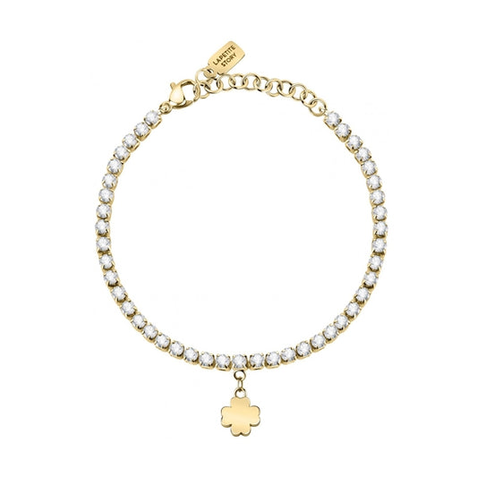 Gold bracelet with crystal accents, featuring a flower charm from LA PETITE STORY JEWELRY Mod. LPS05ARR71. Elegant and stylish design.