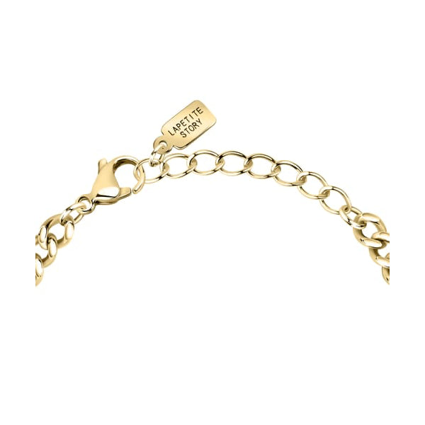 Gold chain bracelet from LA PETITE STORY JEWELRY Mod. LPS05ARR77 with branded tag, showcasing elegant fashion accessory design.