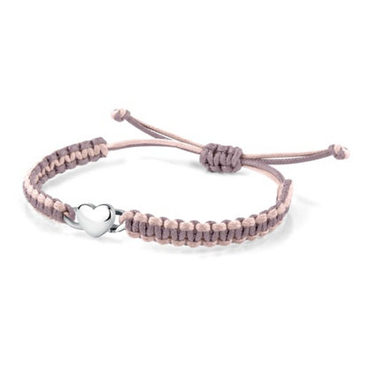 Elegant bracelet from LA PETITE STORY JEWELRY Mod. LPS05ASD39 with heart charm, crafted with pink and purple cord.