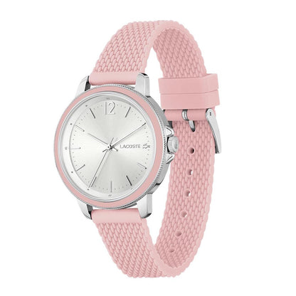 LACOSTE Mod. 2001201 ladies' quartz analog watch with pink bracelet, multifunction dial, 38mm case, mineral dial, 5 ATM water resistant.