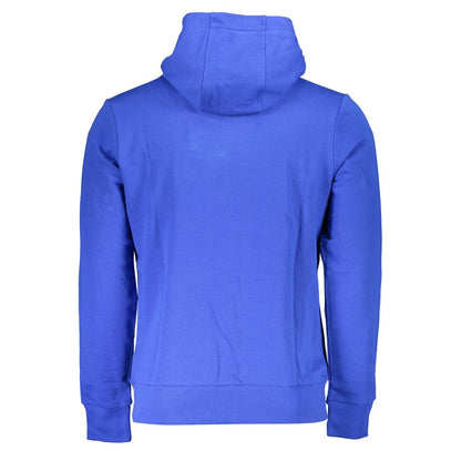 Rear view of La Martina Blue Cotton Men Sweater with hood and long sleeves.