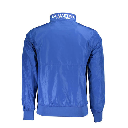 La Martina Blue Polyester Men's Jacket with logo, luxury and stylish design, back view.