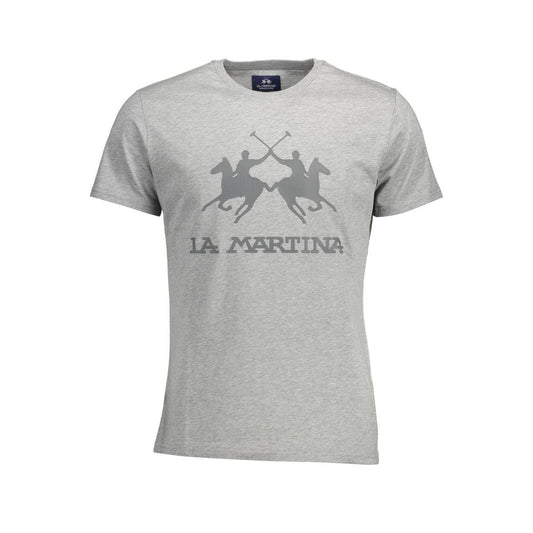 La Martina Brown Cotton Men T-Shirt with iconic print and logo, showcasing sophistication and athletic charm, classic crew neck style