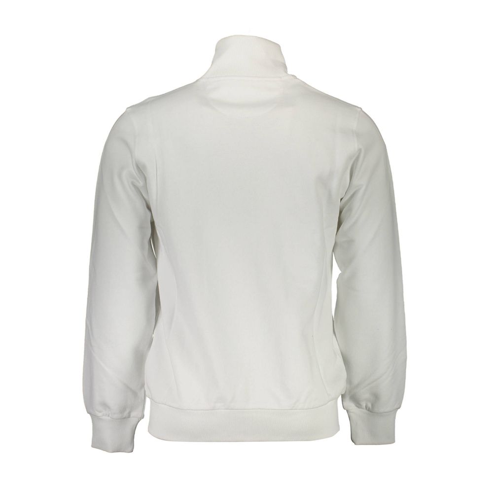 Back view of La Martina White Cotton Men Sweater with embroidery, full-zip, and pockets for chic casual wear.