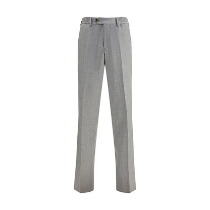 Lardini Gray Fleece Wool Chino Pants with elastic waistband and button closure, featuring side and back flap pockets. Regular fit for AW25 season.
