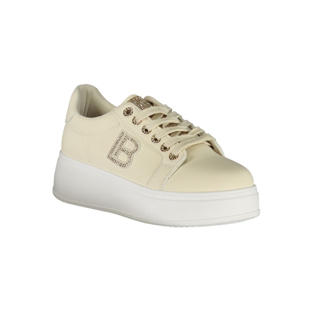 Laura Biagiotti Beige Polyester Women Sneaker with Rhinestones and 4cm Wedge