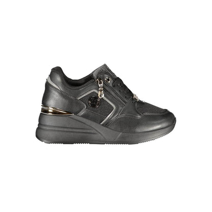 Laura Biagiotti Black Polyester Women Sneaker with side zip and 5 cm platform for trendsetting style and comfort.