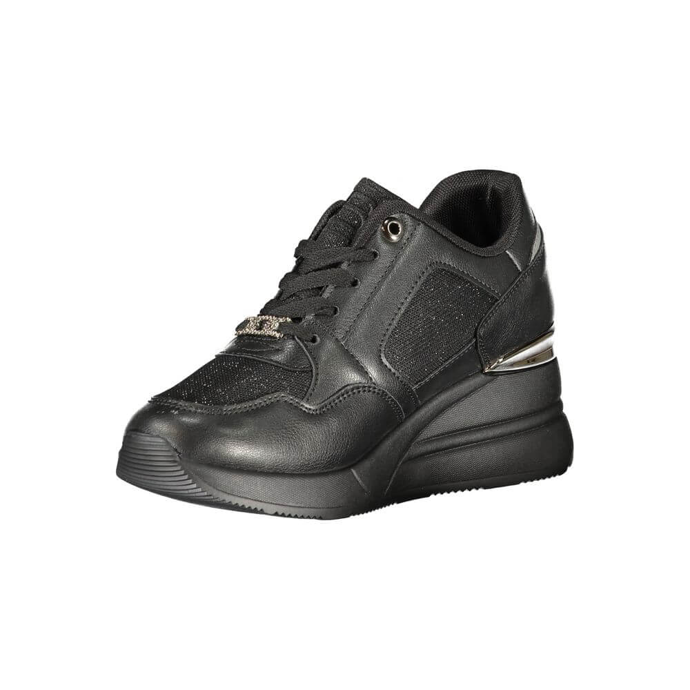 Laura Biagiotti Black Polyester Women Sneaker with side zip and 5 cm platform, showcasing Italian style for the modern fashionista.